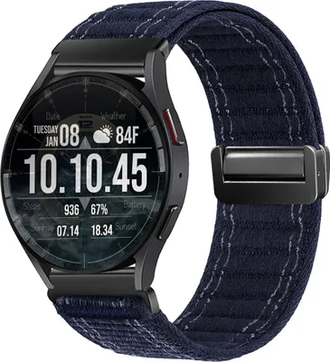 Produktbild von Smartwatch Armband für Samsung Galaxy Watch5 44mm Nylon Textil Band Ersatzband Wechselband Magnetverschluss flexibel atmungsaktiv Blau Dunkelblau