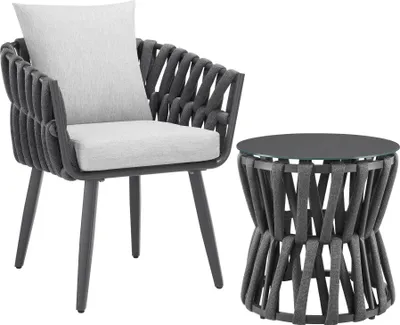 Obrázek produktu pro Sada zahradního nábytku Lugano od společnosti tectake, design Rope, hliníkový rám odolný proti povětrnostním vlivům, stůl, židle, bezpečnostní sklo, polštáře na sedáky, omyvatelné, nastavitelné