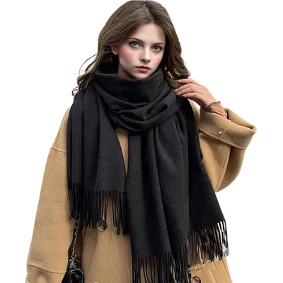 Produktbild von Oversize Damen Winter Schal – 100% Viskose, Schwarz, 200cm x 68 cm – Kuschelig weich