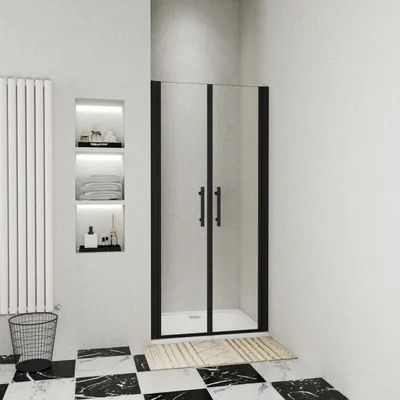 Produktbild von Duschspa Doppeltür 80x180cm Nischentür Schwarz Duschtür 6mm ESG Nanoglas Duschabtrennung