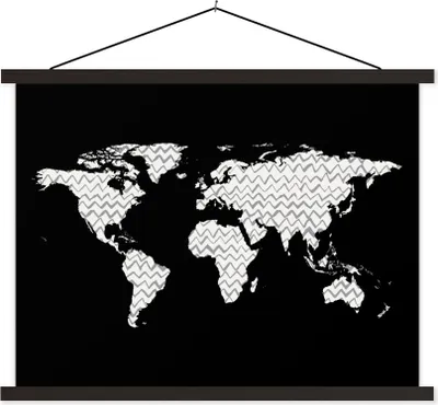Produktbild von MuchoWow® Textilposter Weltkarte - Muster - Schwarz 40x30 cm mit schwarzem Rahmen - Dekorationen