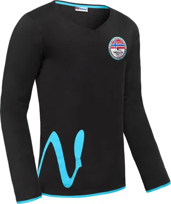 Zdjęcie produktu dla Nebulus longsleeve męski VEIT, koszula casual, dekolt V, P5373 - Mężczyźni, czarno-turkusowy, XXL