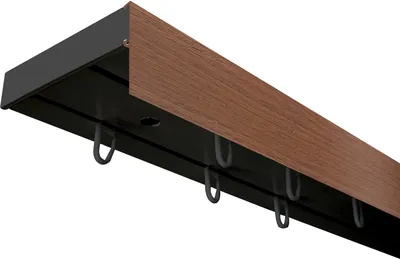 Produktbild von SN Deco - Vorhangschiene SH Set, 1-läufig, schwarz 580 cm, vorgebohrt, m. Blende, Nuss, 7.5 cm, Komplettes Zubehör und Röllchen