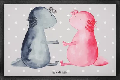 Produktbild von Mr. & Mrs. Panda Schmutzfangmatte Axolotl Liebe 60 x 90 cm - Grau Pastell - Geschenk, Bodenvorleger, Schmutzmatte, Sauberlaufmatte, Fußabtreter, Fussmatte, Schwanzlurch