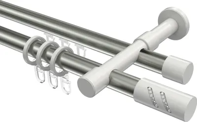 Produktbild von Interdeco Rundrohr-Innenlaufstange / Gardinenstange (Kombination) Edelstahl-Optik / Weiß, Typ Prestige Zoena (Glitzerzylinder), 20 mm Ø 2-läufig, 600 cm