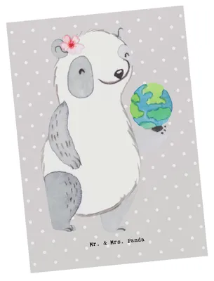 Produktbild von Mr. & Mrs. Panda Grußkarte Touristikkauffrau Herz - Grau Pastell - Geschenk, Postkarte, Fotokarte, Ansichtskarten, Postkarten, Ansichtskarte