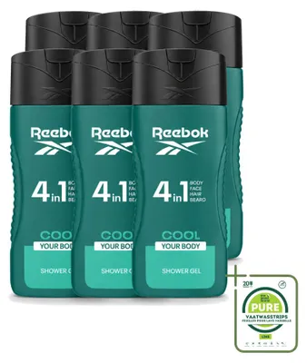 Produktbild von 6 x Reebok Cool Your Body 4-in-1 Duschgel - 400 ml - Großpackung - 6 Stücke