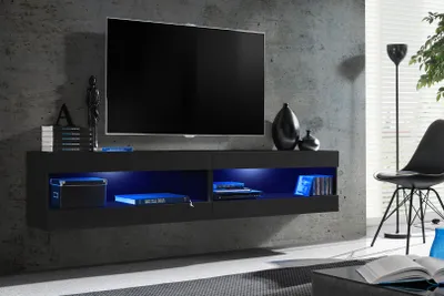 Produktbild von Komodee, Set, Möbel, Tivoli SET4, Schwarz/Schwarz, Breite 200cm x Höhe 41cm x Tiefe 35cm, LED Blau, für Wohnzimmer, Schlafzimmer