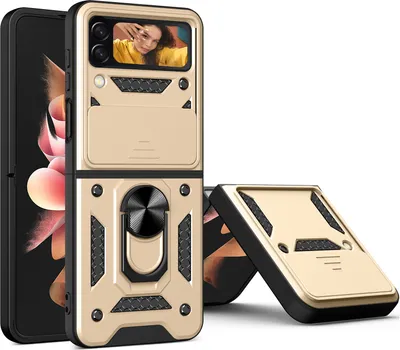 Produktbild von Samsung Galaxy Z Flip4 Hülle mit Magnetische Ring Ständer Halter Dia Kameraschutz TPU Bumper Silikon Schutzhülle für Samsung Galaxy Z Flip 4 5G Gold