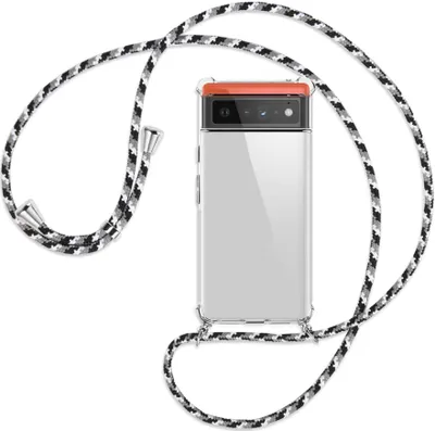 Produktbild von Handykette Backcover-Schutzhülle mit Band (Metall silberfarben) für Google Pixel 6 - schwarz/grau/weiß