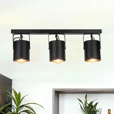 Obrázek produktu pro Stropní bodové svítidlo 3 světla E27 60 cm dlouhé černé otočné otočné kovové stropní svítidlo stropní světlo obývací pokoj pokoj pro mládež