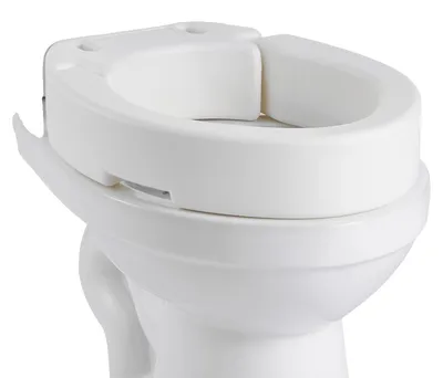 Produktbild von VEVOR Erhöhter Toilettensitz, 3,5" Höhe erhöht, 300 lbs Tragfähigkeit, für Standard-Rundtoiletten, Aluminium-Handlauf, mit EVA-Armlehnenpolsterung, für Senioren, Behinderte, Patienten, Schwangere, medizinisch, Montierte Typ-b, 3,5 Zoll ohne Arme