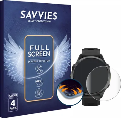 Produktbild von 4x Savvies Fullscreen Schutzfolie für Garmin Forerunner 970 Displayschutz Folie Fullcover Klar Transparent