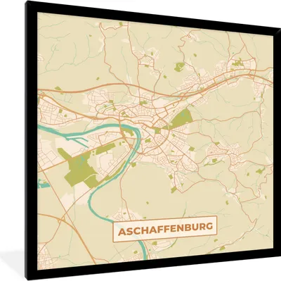Produktbild von MuchoWow® Gerahmtes Poster Karte - Jahrgang - Aschaffenburg - Karte 40x40 cm - Poster mit Schwarzem Bilderrahmen Wandposter Rahmen Foto Bilder - Mit Rahmen - Wanddekoration Schlafzimmer