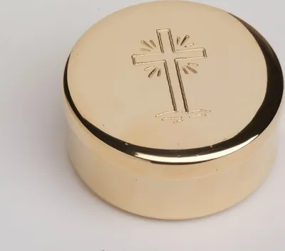 Produktbild von Hostienbehälter Ø 5 cm in Messing gold mit Kreuz