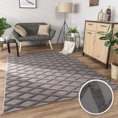 Produktbild von Waschbarer Teppich waschmaschinenwaschbar Rauten Küche, Flur schmutzabweisend Anthrazit Rechteckig 200x280 | 100% Polyester | Florhöhe: 10 mm