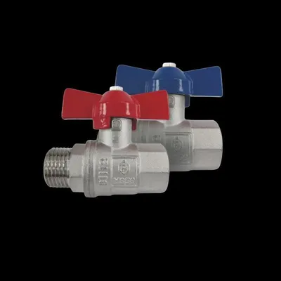 Immagine prodotto di AquaCraft Rubinetto a sfera 1 pollice AG/IG 1001000142 con maniglia a farfalla rossa, ottone, DIN 50930-6