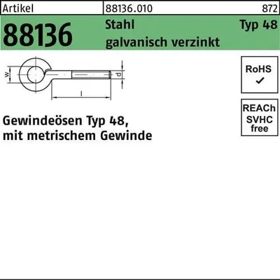 Produktbild von Reyher  Art.48 Ringschrauben 6x30 verzinkt mit metrischem Gewinde (100 Stück)
