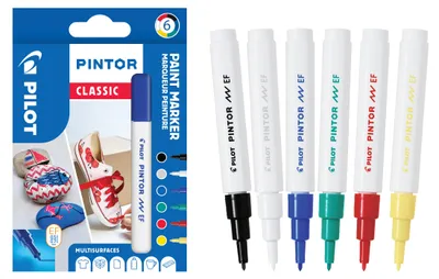 Produktbild von PILOT PINTOR Kreativmarker 6er Set – 0.4mm extra feine Spitze, Klassische Farben