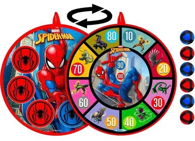 Image de Cible Fléchettes Scratch Marvel Spider-Man, Double Face, 36 cm, 6 Balles