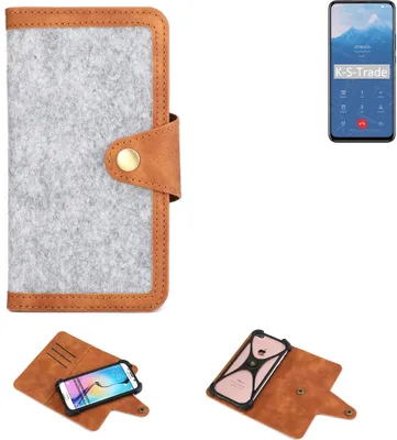 Produktbild von K-S-Trade Handyhülle kompatibel mit Huawei Y9 Prime 2019 Schutzhülle Filz-Hülle Kunst-Leder hellgrau braun (1x)