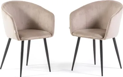 Immagine prodotto di Set di 2 sedie da interno in velluto con gambe in metallo, dal design elegante e avvolgente per cucina, sala da pranzo, ufficio, ristoranti e bar - ELLEN - Beige/Grigio scuro