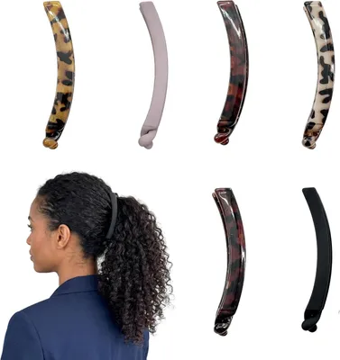 Imagen del producto de Clips para el pelo con forma de plátano, juego de 6 unidades, de varios colores, ideales para cabello largo y abundante