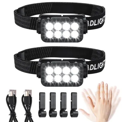 Produktbild von 2 Stück Wiederaufladbare LED Stirnlampe,2500 Lumen IPX6 Sensor Kopflampe