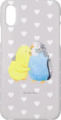 Produktbild von Mr. & Mrs. Panda Iphone 10 Handyhülle Wellensittich Liebe - Grau Pastell - Geschenk, Cover, Umarmen, Handy, Freundin, Case, Verknallt, glücklich, Vögel, X