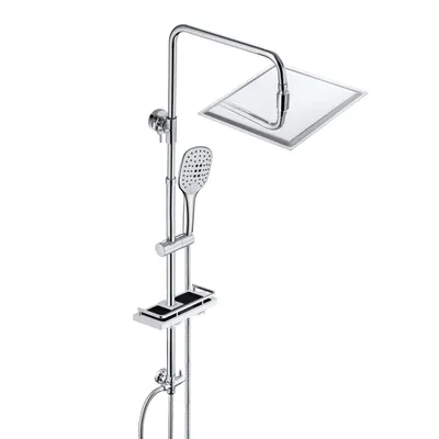 Produktbild von JOHO Edelstahl Regendusche Duschsystem Duschset Duschstange mit Ablage Chrom(Kopfbrause 25x25cm)