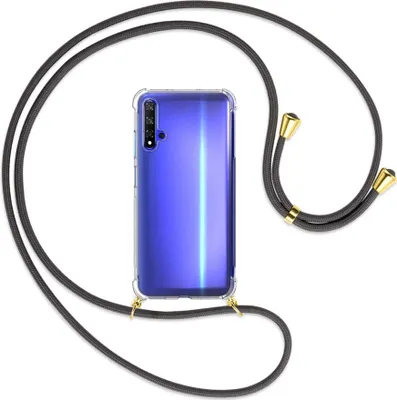 Produktbild von Handykette Backcover-Schutzhülle mit Band (Metall goldfarben) für Honor 20 / Huawei nova 5T - dunkelgrau