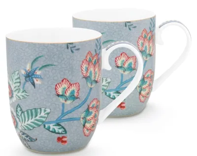 Produktbild von PIP STUDIO Flower Festival Henkelbecher Light Blue 145ml Set2