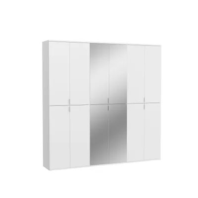 A white wardrobe with mirrored doors against a white background.