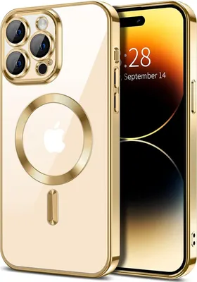 Immagine prodotto di Custodia magnetica trasparente per iPhone 14 Pro, compatibile con MagSafe, custodia protettiva galvanica con protezione della fotocamera Oro
