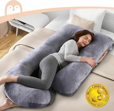 Image de Topchances Coussin de grossesse Coussin d'allaitement 100% coton Housse amovible, grande forme en J Coussin de maternité pour tout le corps (Velours | Gris foncé)