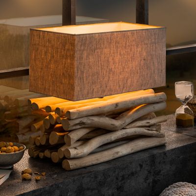 riess-ambiente Tischlampe EUPHORIA II natur Treibholz mit Leinenschirm Tischleuchte Lampe Leuchte