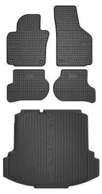 Productafbeelding van Rubberen automatten + kofferbakmat voor Volkswagen Jetta V 2005-2011 (sedan) – 5-delig, zwart, op maat – Wielganizator SolidPRO