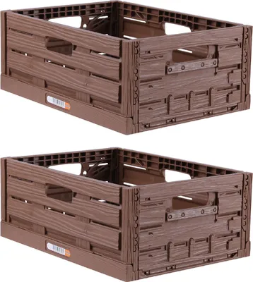 Two brown folding crates are shown side-by-side against a white background.