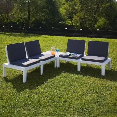 Produktbild von Outdoor-Lounge-Set Dmur, Gartengarnitur mit 4 Sitzplätzen mit Rückenlehne und 1 Multifunktionsmodul, Sitzecke mit Kissen, 100 % Italy, Weiß