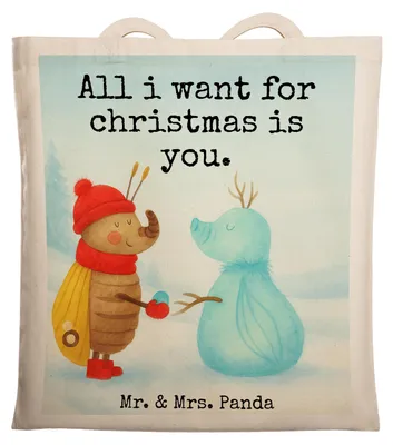 Produktbild von Mr. & Mrs. Panda Jutebeutel Nachtfalter Schneemann Design - Weiß - Geschenk, Weihnachtsgruß, Tasche, Büchertasche, Weihnachten, Tote Bag, Baumwollbeutel, Schnee, Winter