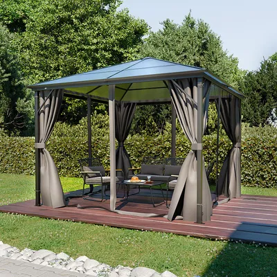Produktbild von GARMIO® Pavillon 3x3m Garten Überdachung mit Polycarbonat - Dach & Moskitonetz, Seitenteile wasserdicht in anthrazit, mit Metallgestell & Aluminiumrahmen, für Outdoor