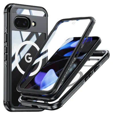 Immagine prodotto di Custodia per Google Pixel 9A, compatibile con MagSafe, protezione completa a 360° con cover posteriore trasparente e protezione dello schermo nero