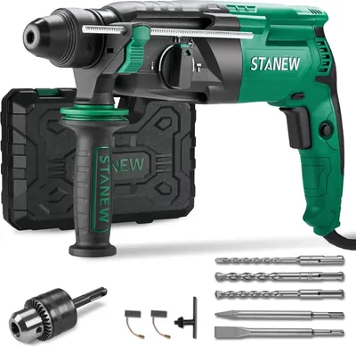 Produktbild von STANEW Bohrhammer 950 W SDS Plus, 0–1150 U/min/5100 BPM, Bohrmaschine mit 4 Funktionen & Sicherheitskupplung, Kabelgebundener Stemmhammer mit variable Geschwindigkeit, Beton, Stahl, Holz