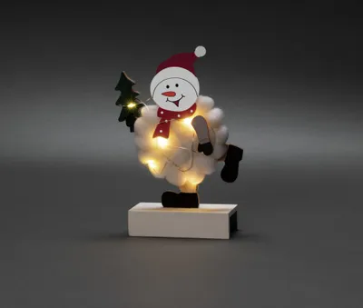 Produktbild von Konstsmide LED Holzsilhouette "Schneemann mit Baumwolle", weiß, 6H Timer, 6 warm weiße Dioden, batteriebetrieben, Innen, Batterie: 2 x AA 1,5V (exkl.) - 3268-210