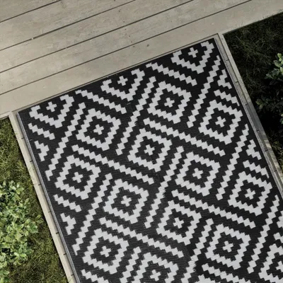 Produktbild von Möbel Outdoor-Teppich Weiß und Schwarz 120x180 cm PP - Outdoorteppiche 368572