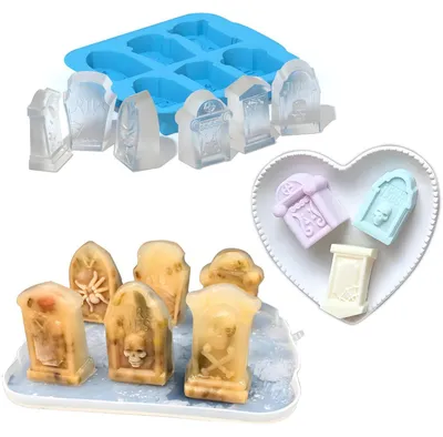 Immagine prodotto di Stampo in silicone a forma di lapide 3D, ideale per Halloween, per preparare cubetti di ghiaccio, caramelle, cioccolato o gelatina