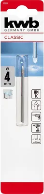 Produktbild von kwb Hartmetall-Glasbohrer, Ø 4 mm (Hartmetallplatte, Zentrierspitze, niedrige Drehzahl, Schneidöl, Rundschaft)