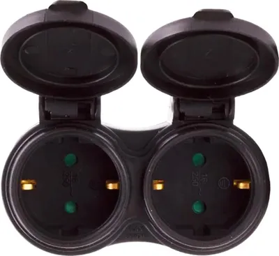 Zdjęcie produktu dla Gniazdo podwójne 2-krotne Adapter gniazda z pokrywą IP44 odpowiedni do użytku zewnętrznego