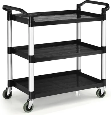 Produktbild von GOPLUS 3-stufiger Servierwagen aus Kunststoff, Rollwagen mit 3 Regalen & Griffen, Aufbewahrungswagen für Küche, Lager, 103 x 49 x 98 cm, Schwarz