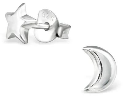 Produktbild von Kinderohrstecker: Mädchen Ohrringe Silber „Mond & Stern“